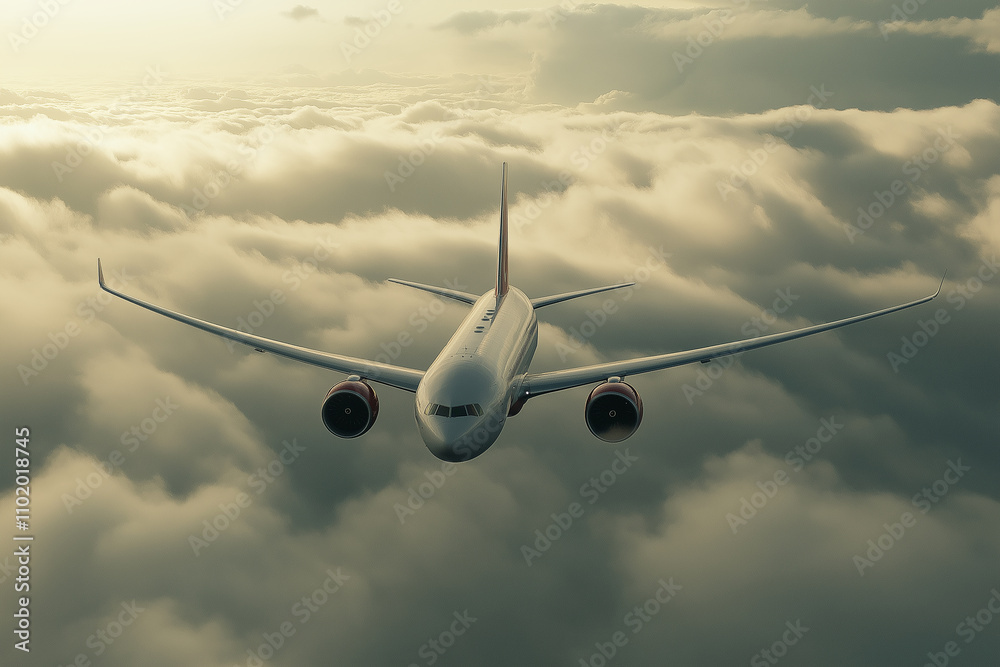 Obraz premium Airplane on clouds and sky. generative AI