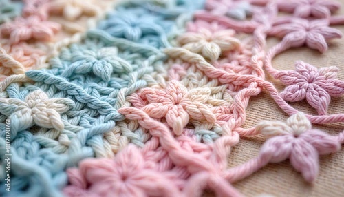 Naklejka Close-Up Unfinished Crochet Star Blanket in Pastels