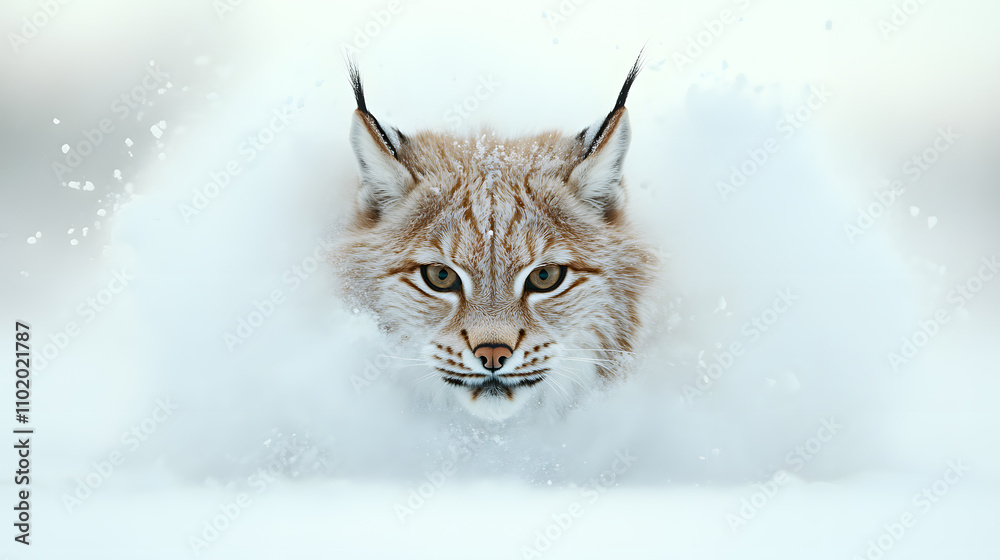 Lynx in a Snowy Forest – A Majestic Wildcat Stealthily Moving Through a Wintery Woodland Landscape