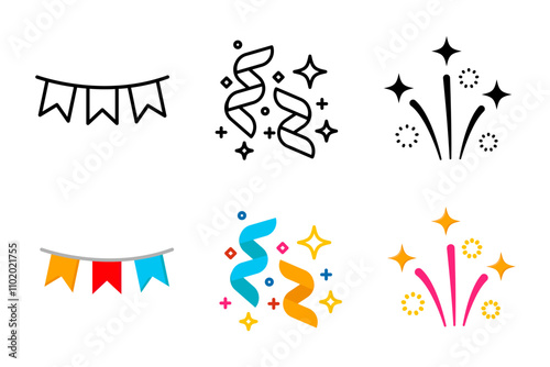 Surprise confetti color icon. Birthday party symbol. Holiday sign. Celebration illustration. Festival decoration pictogram.