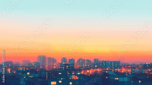 Cityscape at Sunset Warm Hues and Glowing Lights