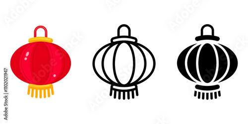Chinese new year symbol. Festival Chinese lantern icon. Traditional asian paper lamp color flat illustration. East holiday celebration candle sign.