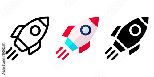 Startup rocket sign. Spaceship color icon. Speed launch symbol. Shuttle sign. Business marketing idea pictogram. Outer space illustration.