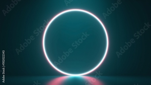 Wallpaper Mural Futuristic neon lights frame circular space on teal background Torontodigital.ca