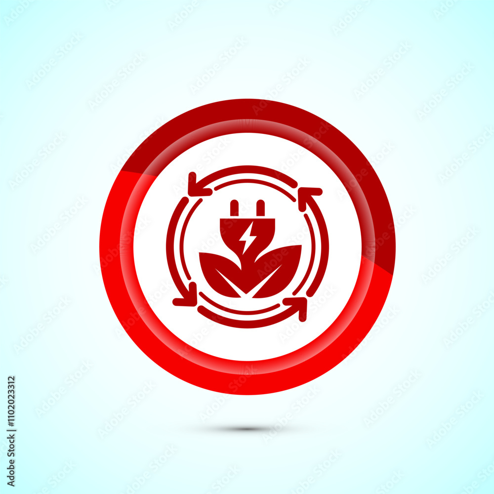 Renewable energy icon design illustration. Renewable power sign symbol, Red Color Button Design Renewable energy icon design illustration. Renewable power sign symbol, Red Color Button Design