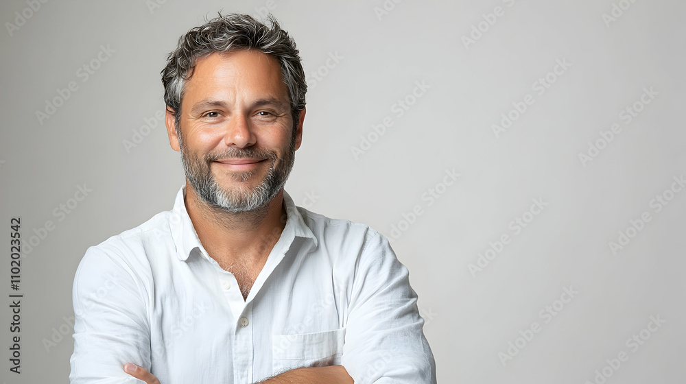 Professional portrait of a smiling businessman studio setting half-body shot confidence and approachability for business branding Professional portrait of a smiling businessman studio setting half-body shot confidence and approachability for business branding