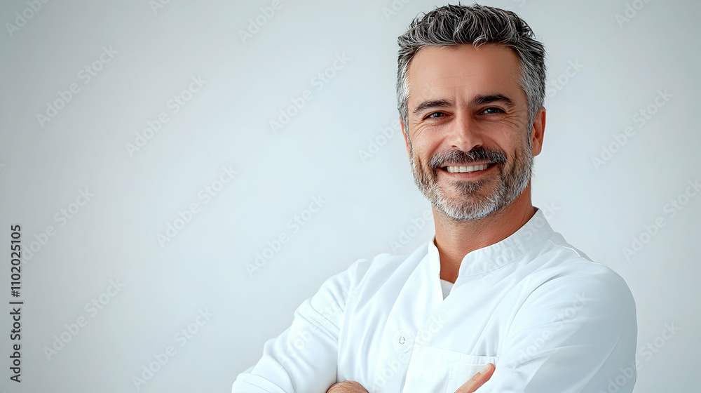 Smiling portrait of a healthcare professional clinic setting half-body shot bright environment positive concept Smiling portrait of a healthcare professional clinic setting half-body shot bright environment positive concept