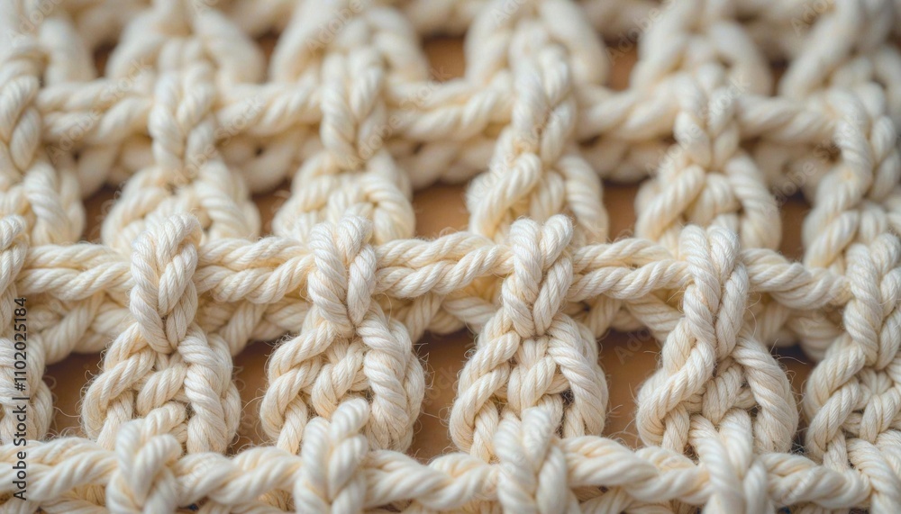 Close-Up of Natural Cotton Double Crochet Stitches Close-Up of Natural Cotton Double Crochet Stitches