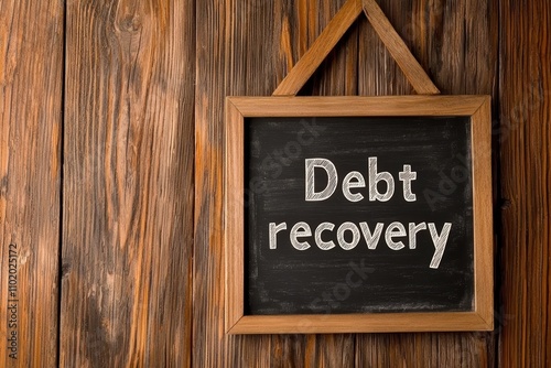 Chalkboard Sign for Debt Recovery Strategy with Wooden Background photo