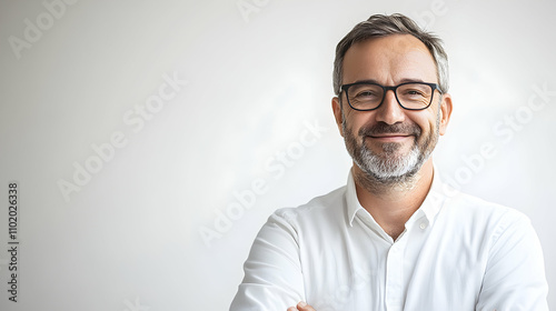 Smiling professional portrait office half body bright environment captured concept