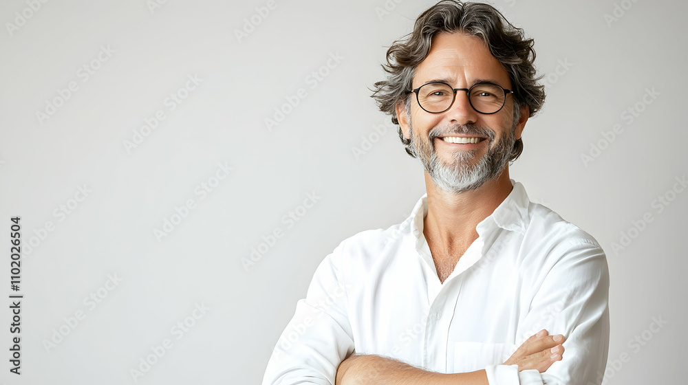 Smiling professional portrait studio setting half body image neutral background confidence in career Smiling professional portrait studio setting half body image neutral background confidence in career