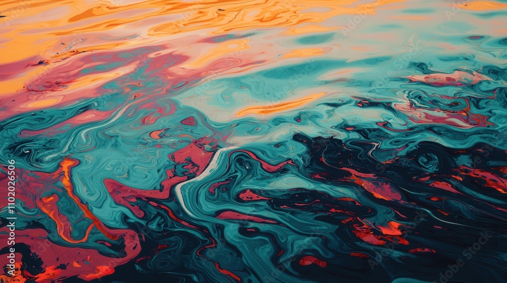 Oil slicks glimmering on ocean surface at sunset nature photography Oil slicks glimmering on ocean surface at sunset nature photography