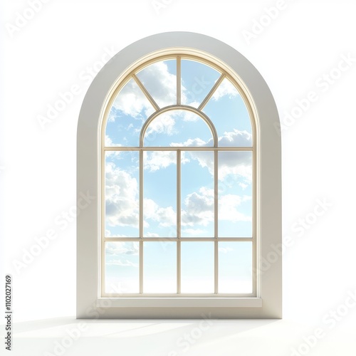 A structure with a white window displayed on a sheer white background.
