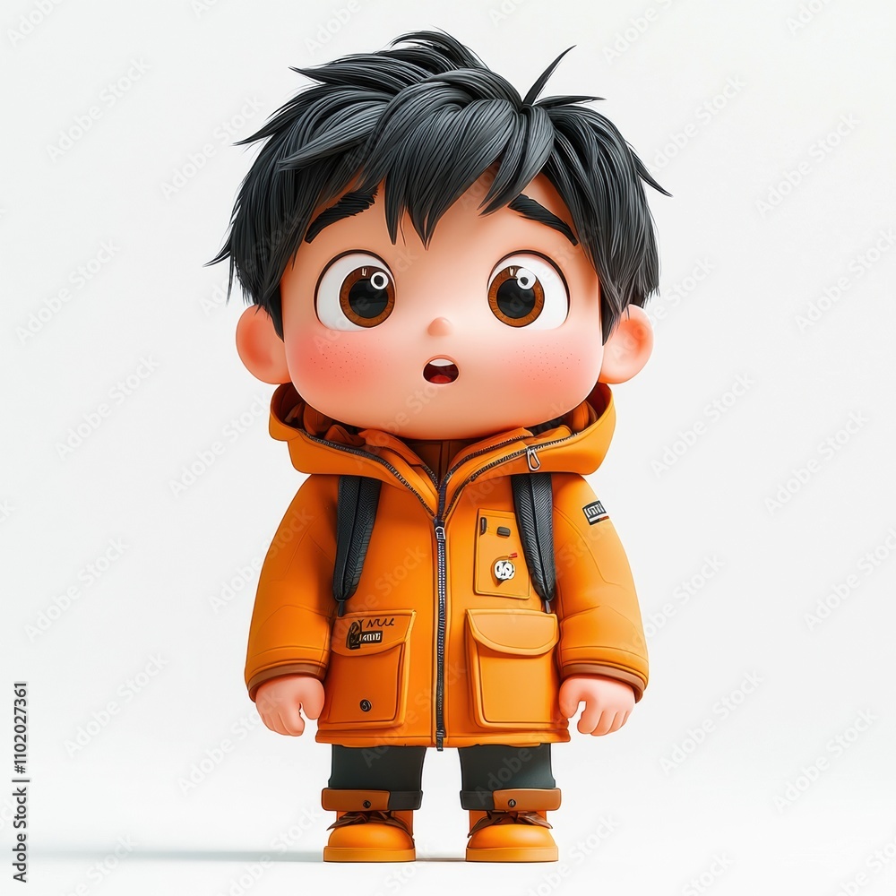 Adorable 3D Rendered Boy in Orange Jacket Adorable 3D Rendered Boy in Orange Jacket