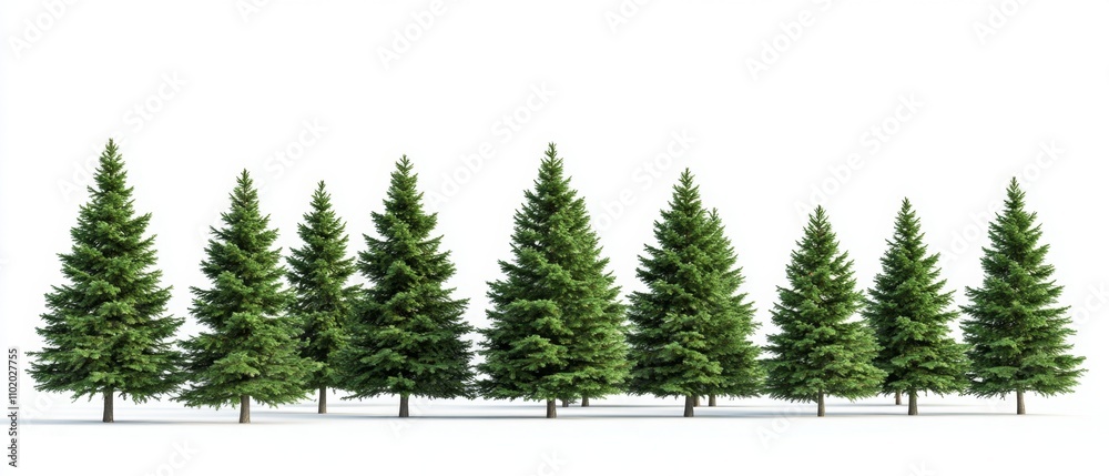 Evergreen forest christmas trees isolated on a white background Evergreen forest christmas trees isolated on a white background
