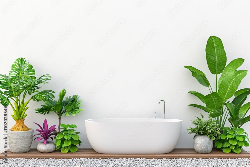 A modern minimalist white bathroom, featuring a succulent garden, blends serenity with nature. A modern minimalist white bathroom, featuring a succulent garden, blends serenity with nature.