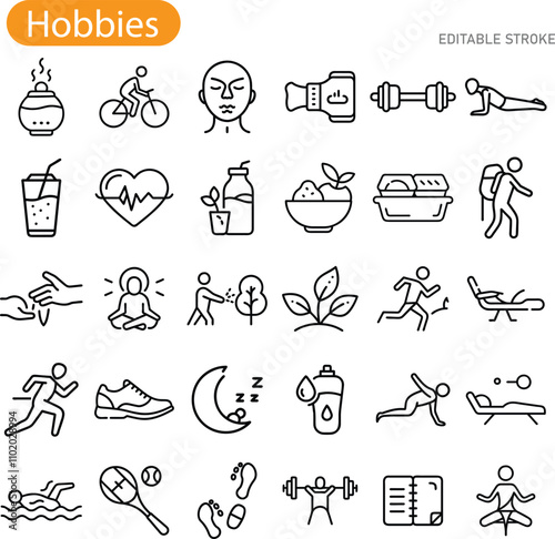 Healthy Lifestyle Hobbies Fitness, Wellness, and Relaxation Icons