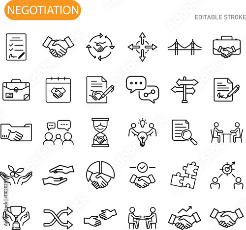 Negotiation Strategy Icons Dealmaking, Agreement, Contract, Partnership, Business