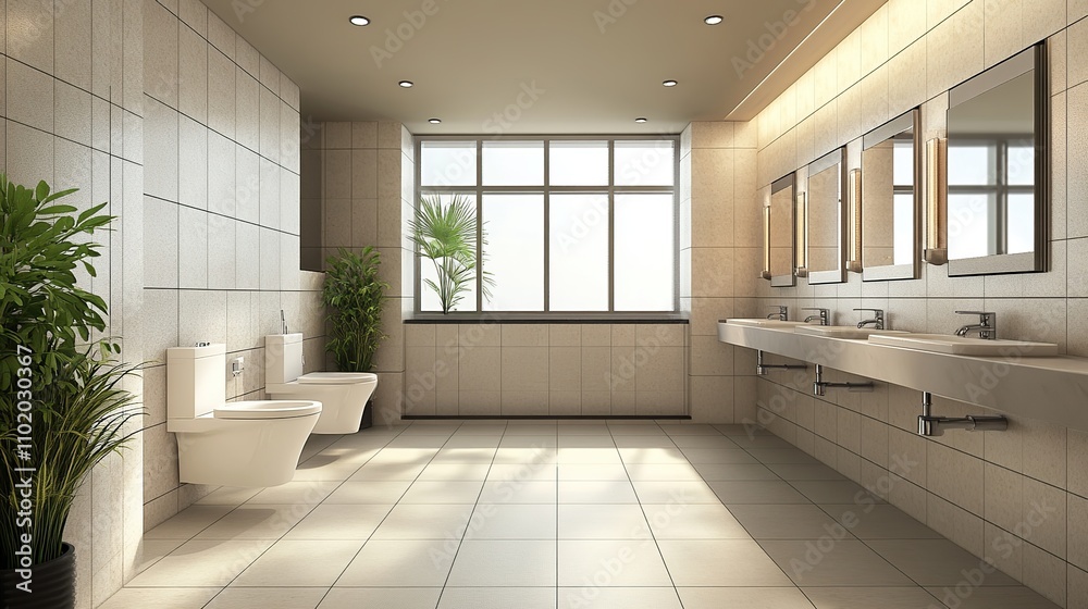 Stylish public bathroom with open cubicle toilet Stylish public bathroom with open cubicle toilet