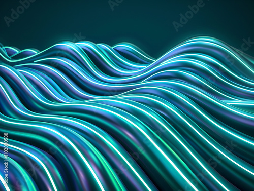 Glowing Fiber Optic Lights Forming a Neon Wave photo