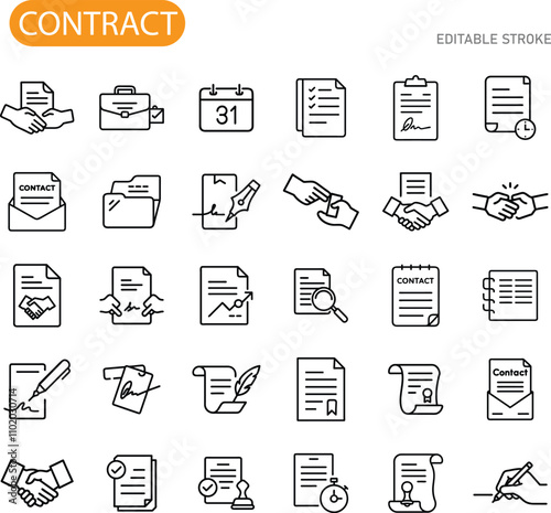 Contract Icons Agreement, Legal, Document, Signature, Deal, Handshake, Business, Legal Documents, Pa
