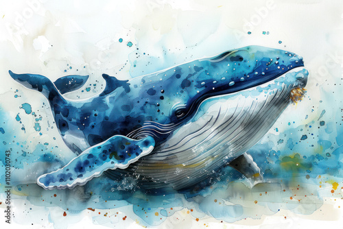 whale cartoon watercolor with white background,.      photo