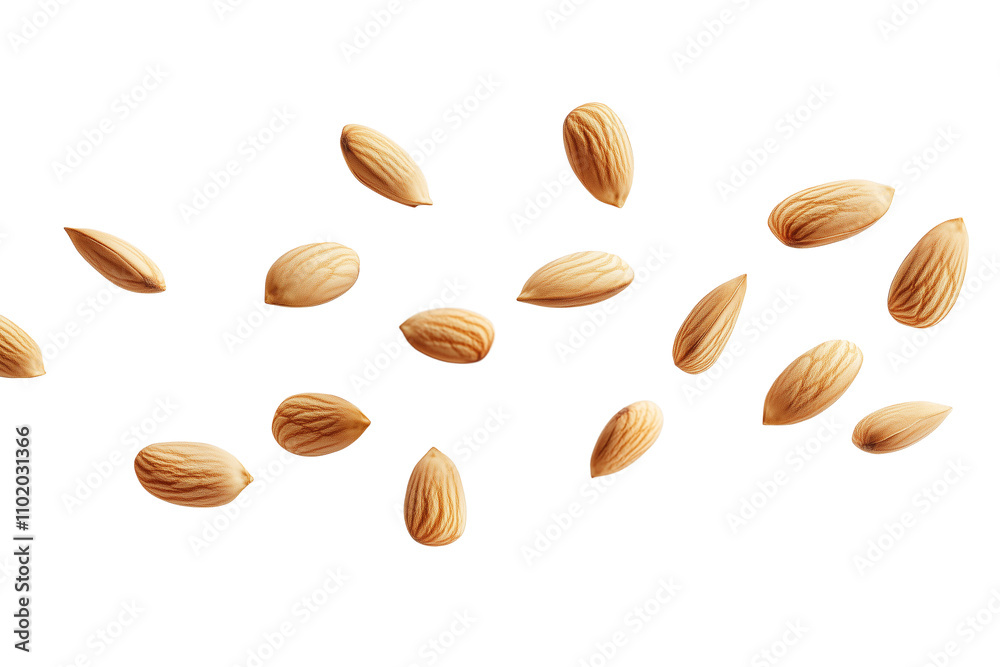 Falling almonds, a delightful cascade of nuts on a transparent background Falling almonds, a delightful cascade of nuts on a transparent background
