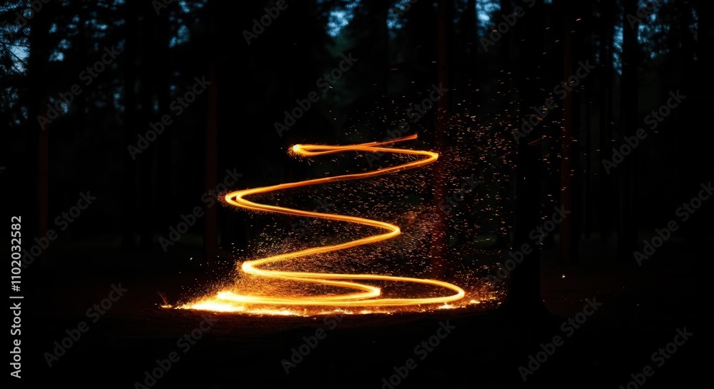 Obraz premium Enigmatic fire spiral illuminating the night