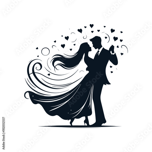Dancing  Couple Love Silhouette Vector Design Illustration.