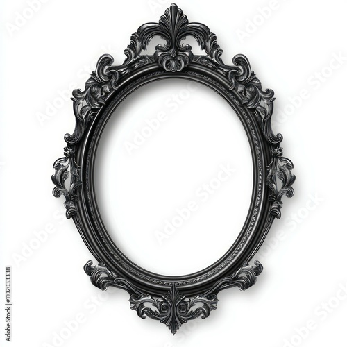 Gothic style black oval picture frame clipart mockup on white background