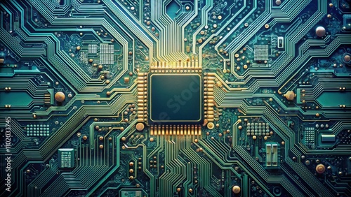 Top view of intricate circuit board , technology, electronics, motherboard, computer, hardware, engineering