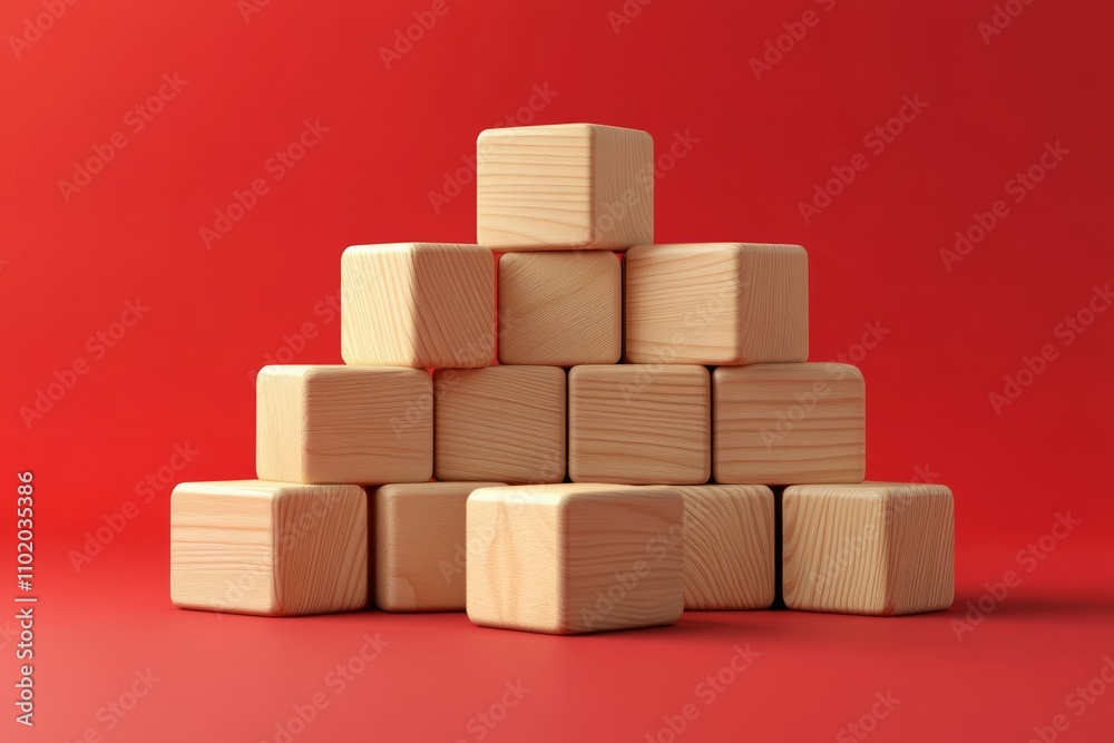 Small wooden cubes blocks and numbers on a red background Small wooden cubes blocks and numbers on a red background