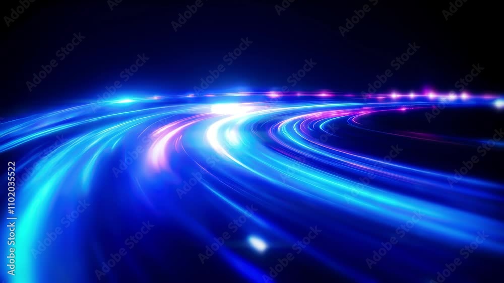 Abstract glowing blue and purple light trails with lights moving fast Abstract glowing blue and purple light trails with lights moving fast