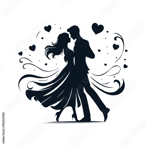 Dancing  Couple Love Silhouette Vector Design Illustration.