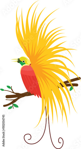 Cartoon illustration of the Bird of Paradise, a typical bird of Papua, Indonesia