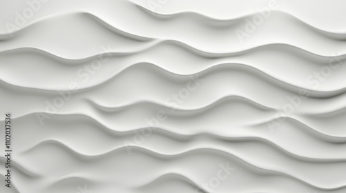 Abstract white background with flowing waves and folds, creating smooth texture. This design evokes sense of calm and elegance, perfect for modern aesthetics