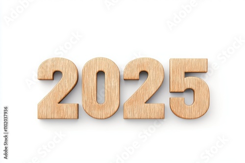 Wooden Numbers Representing the Year 2025 on White Background