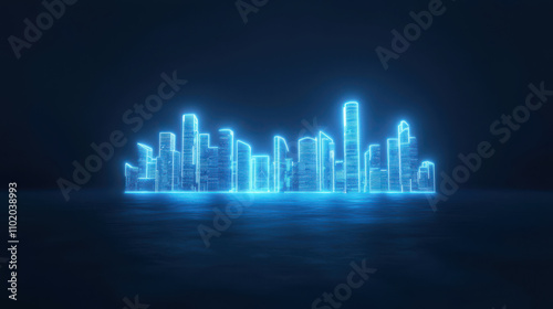 Futuristic city skyline illuminated by neon lights, showcasing modern architecture and vibrant atmosphere. glowing structures reflect on water, creating captivating scene