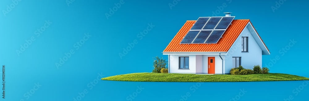 Fototapeta premium A contemporary solar-powered home featuring energy-efficient architecture and sustainable technology, designed for energy conservation and utilizing passive solar principles.