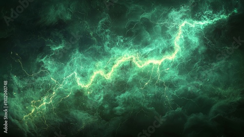 In the modern abstract artwork, a cloud of toxic gas, electric discharges, glowing poisonous air, and lightning striking a green smoke background are depicted on a transparent background.