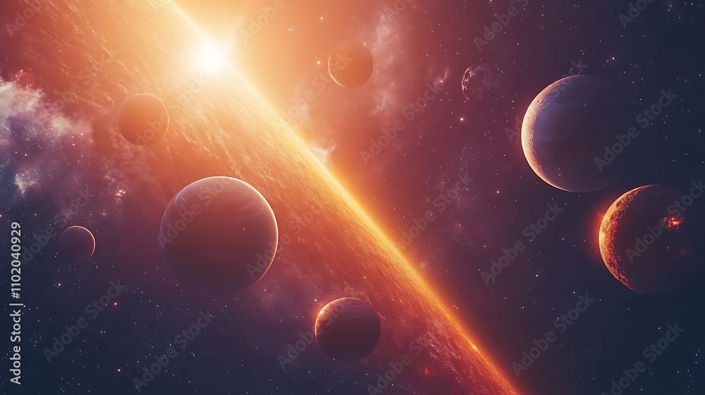 Obraz premium Cosmic Dawn: Planets and Stars in a Majestic Display