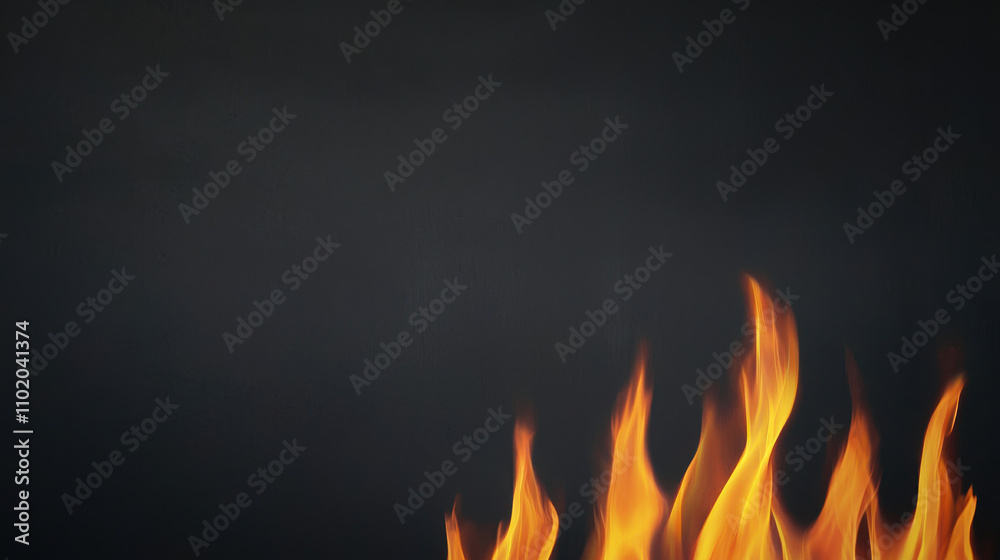 Flame of fire on black background creates dramatic and intense atmosphere, perfect for various concepts and designs. vibrant orange and yellow hues contrast beautifully with dark backdrop, offering