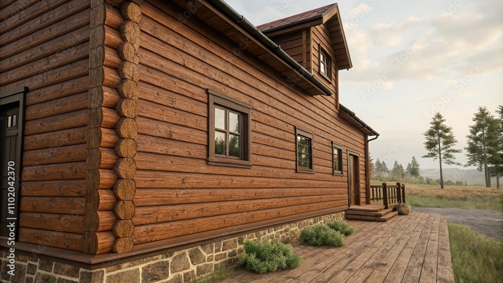 Warm brown siding with simulated wood bark and knots, wooden bark, natural wood effect Warm brown siding with simulated wood bark and knots, wooden bark, natural wood effect