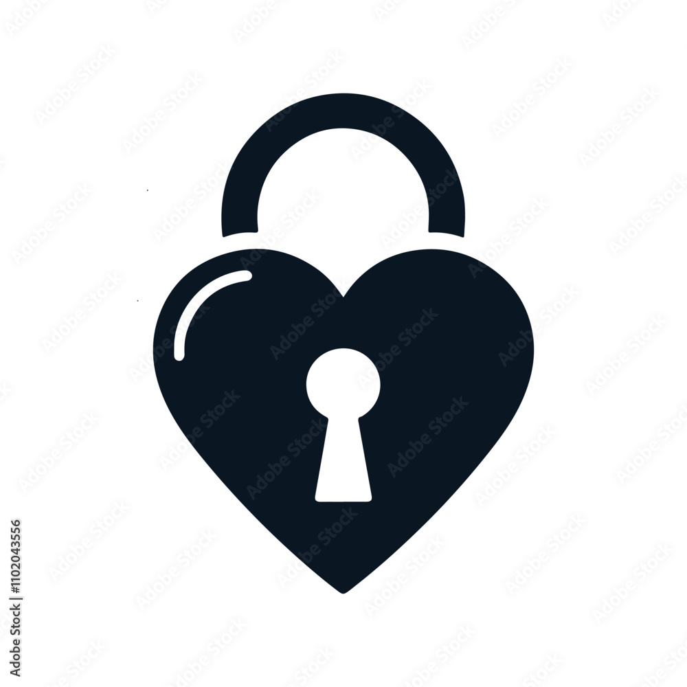 Black Heart-Shaped Padlock Silhouette Design Vector Illustration. Black Heart-Shaped Padlock Silhouette Design Vector Illustration.