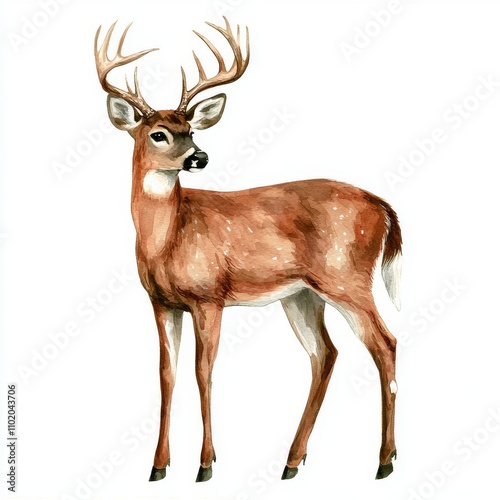 A forest scene featuring a wild deer, illustrated with watercolors and a clip art forest.