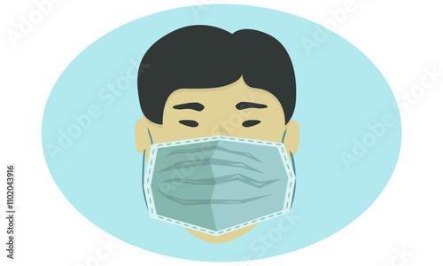young guy of Asian appearance in a protective medical mask