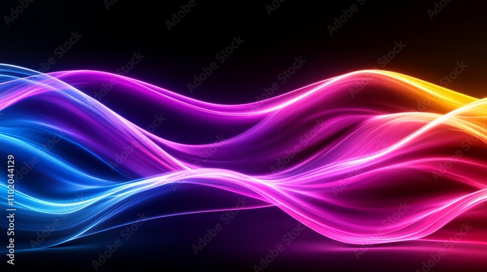 Flowing, colorful neon light waves on a dark background, creating a dynamic and vibrant abstract design full of energy.. Flowing, colorful neon light waves on a dark background, creating a dynamic and vibrant abstract design full of energy..