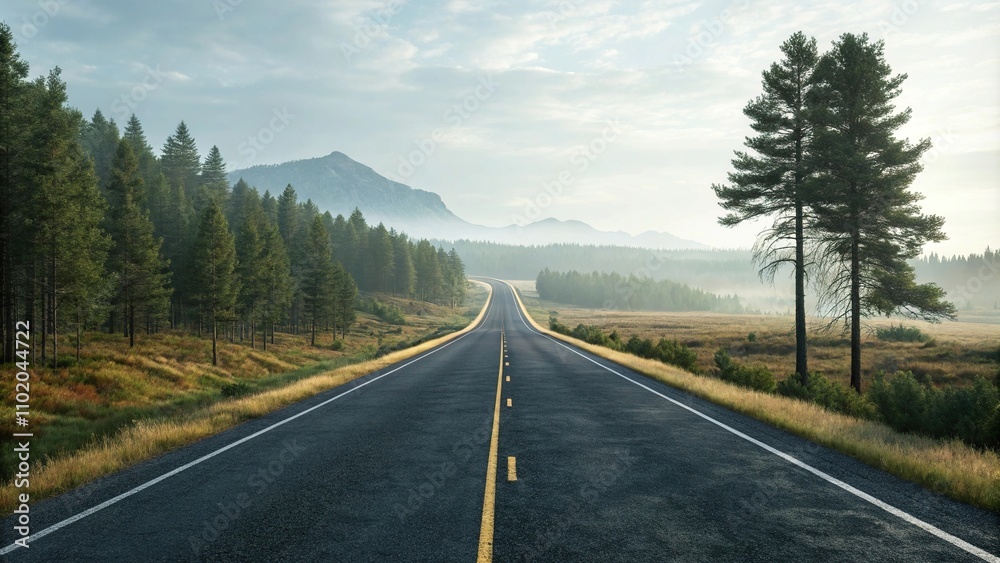 Wide asphalt square road with a clear forest background, natural scenery, wide road, rural Wide asphalt square road with a clear forest background, natural scenery, wide road, rural