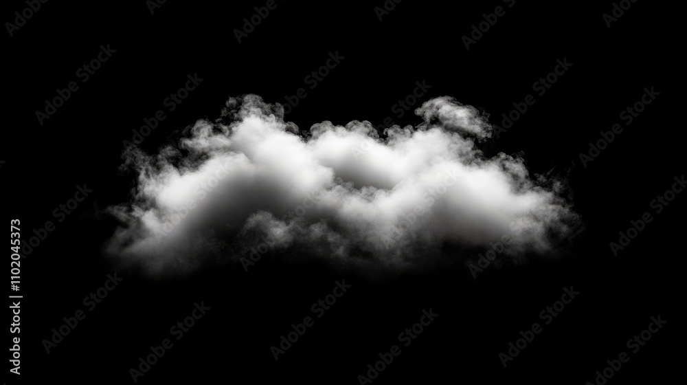 A single, realistic fluffy white cloud against a dark black background, creating a surreal and minimalist atmosphere.. A single, realistic fluffy white cloud against a dark black background, creating a surreal and minimalist atmosphere..