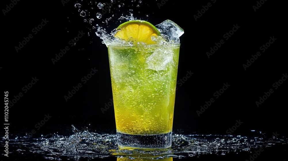 Summer lime cocktail bursting with flavor, highlighted by an energetic splash of ice and vibrant citrus accents. Summer lime cocktail bursting with flavor, highlighted by an energetic splash of ice and vibrant citrus accents.